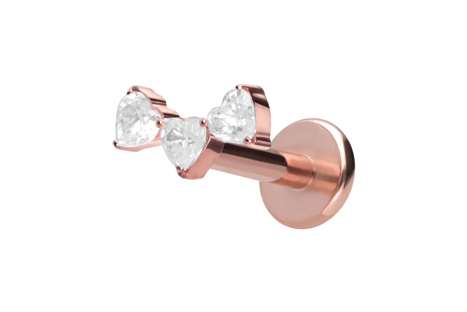 Titan Labret Piercing mit Innengewinde 3 KRISTALLHERZEN